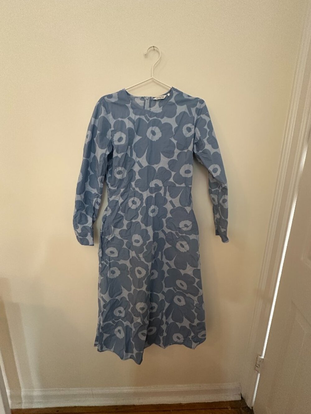 Marimekko Katse Unikko Blue Floral Long Sleeve Dress Anthropologie Size 36